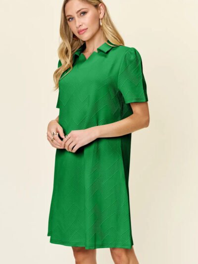 Double Take Full Size Texture Collared Neck Short Sleeve Dress e5443e53-5f61-4fab-8c07-5687150834c7-Max