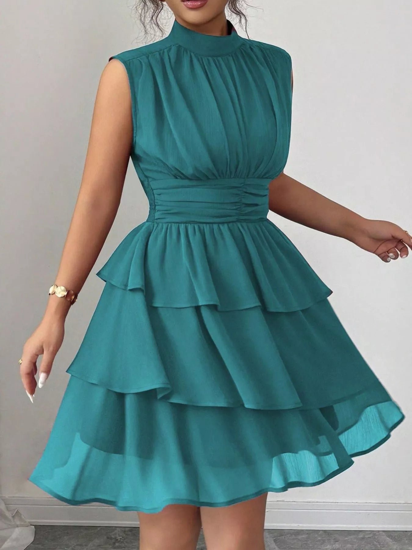 Sleeveless Mock Neck Layered Ruffle Dress e9890ccf-a1ec-44a3-afc5-a89ff59aeedd-Max-Origin