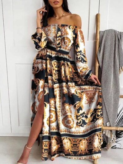 Slit Printed Off Shoulder Maxi Dress 1389395849334114ab26a6aafb74da42-Max-Origin