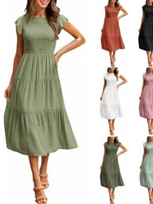 Gathered Layered Short Sleeve Swing Dress Gathered Layered Short Sleeve Swing Dress