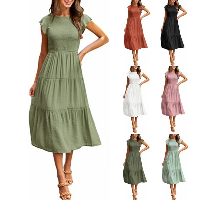 Gathered Layered Short Sleeve Swing Dress Gathered Layered Short Sleeve Swing Dress - Image 2