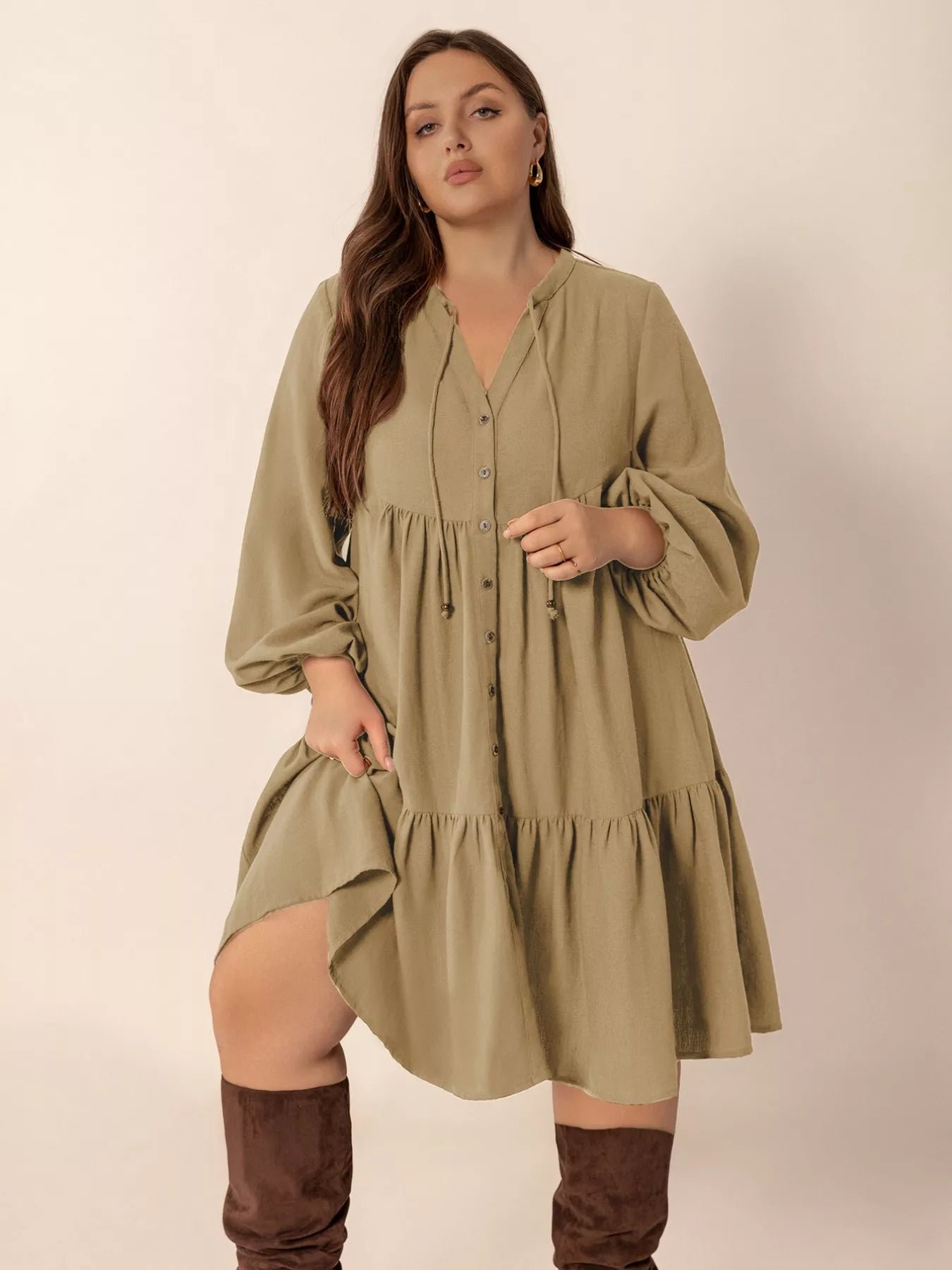 Plus Size Tie Neck Balloon Sleeve Dress ebcd05f4-677c-4d16-a208-782ca369600f-Max-Origin