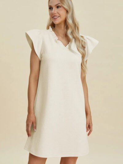 Double Take Full Size Ruffled V-Neck Cap Sleeve Dress ec39784e-3d1b-43b3-a4c0-8b60f8a27acc-Max