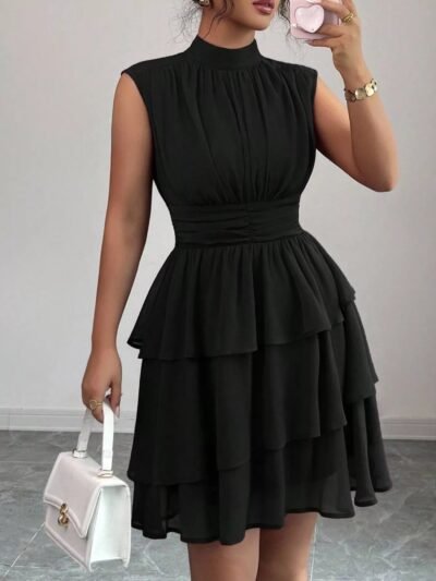 Sleeveless Mock Neck Layered Ruffle Dress ef2779a6-6463-4bba-a861-80dfed918b45-Max-Origin