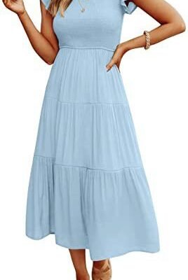 Gathered Layered Short Sleeve Swing Dress Gathered Layered Short Sleeve Swing Dress