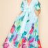 Printed V Neck Maxi Dress with self-tie waist, V-neckline, and practical pockets.