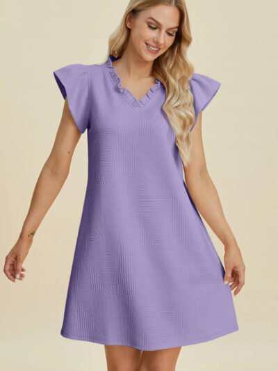 Double Take Full Size Ruffled V-Neck Cap Sleeve Dress f2650c79-0d91-4bf5-a41c-9e969b1b489f-Max