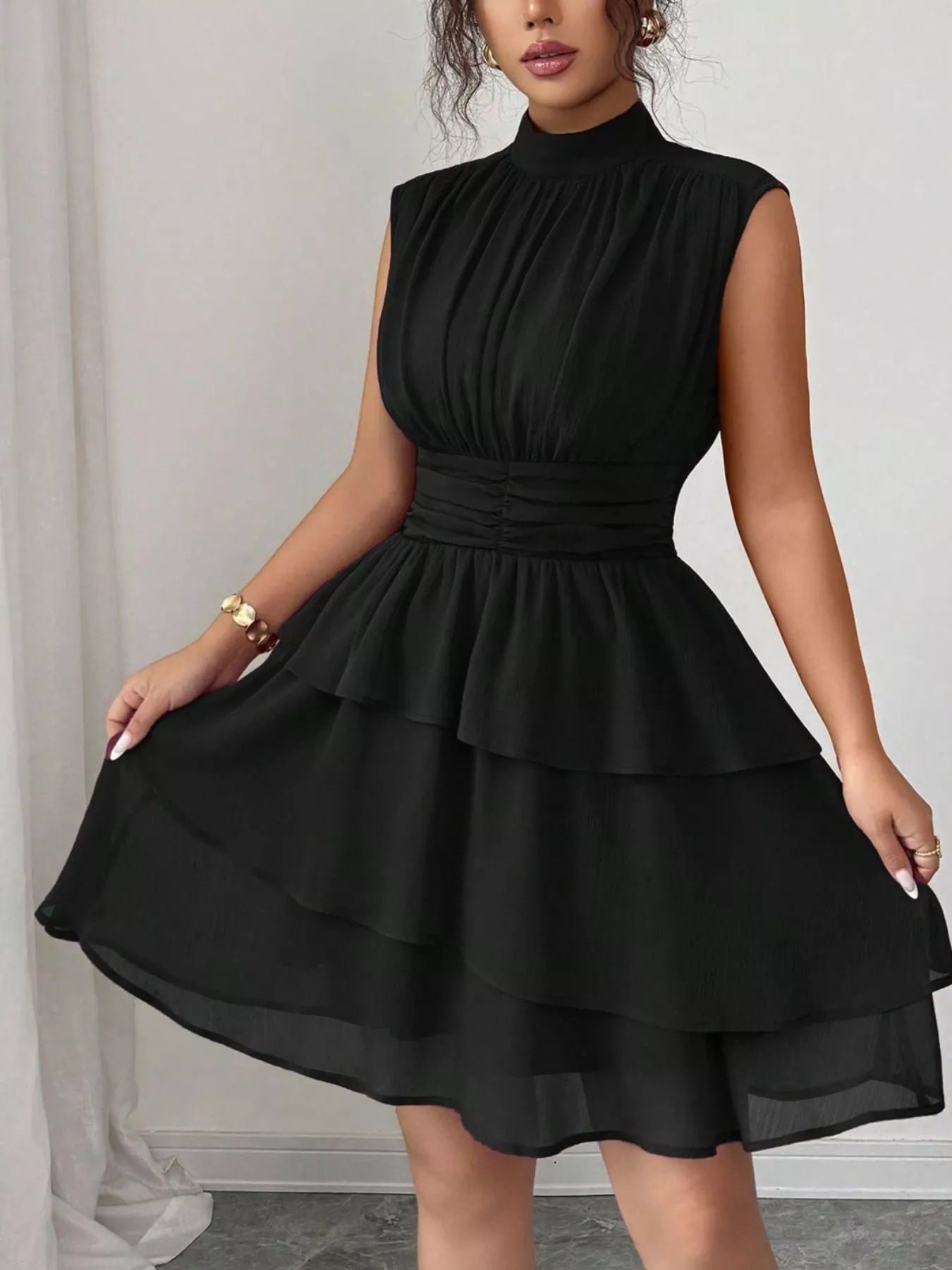 Sleeveless Mock Neck Layered Ruffle Dress f35d5b1f-e62c-48ec-b4a7-db7c93e888c3-Max-Origin