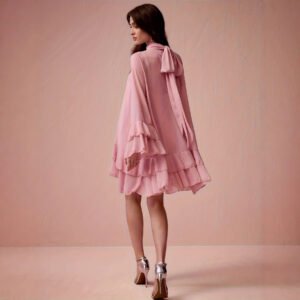 Chiffon Half-high Neck Dress With Flared Sleeves Chiffon Half-high Neck Dress With Flared Sleeves
