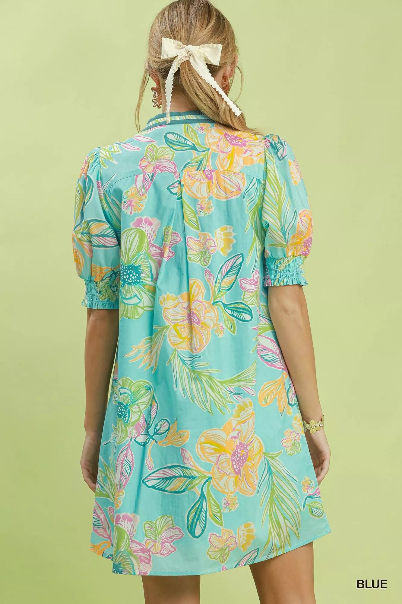 Umgee Botanical Print Dress with Smocked Cuffs f5d6b1d7-a32f-4d05-9cab-65c893922747-Max-Origin