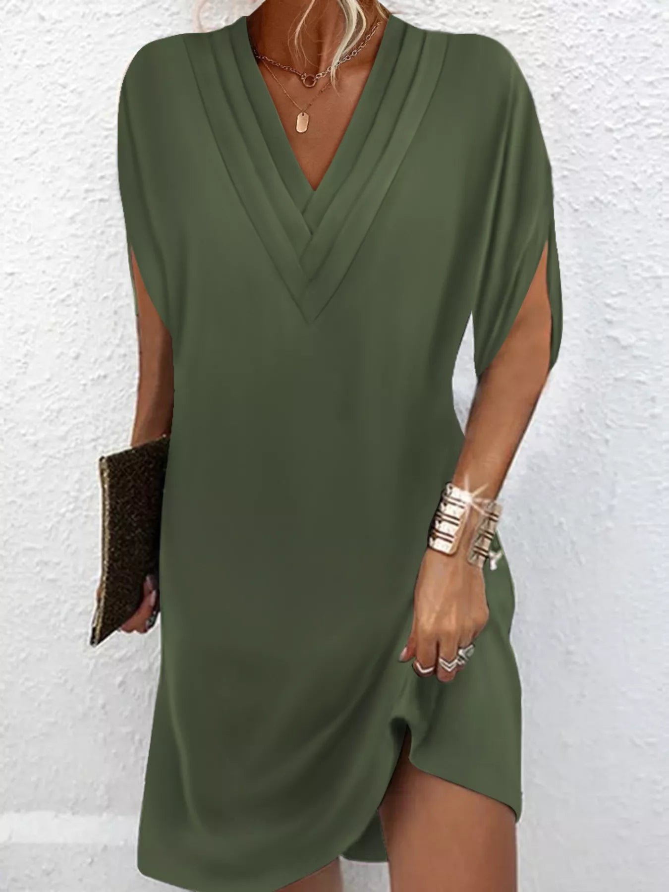 Full Size V-Neck Slit Sleeve Mini Dress Plus Size f98438bdf28743c8aedc3f9d670d1bd2-Max-Origin
