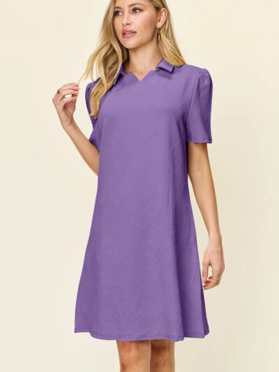 Double Take Full Size Texture Collared Neck Short Sleeve Dress fb067c3d-6146-4ae8-a3e0-5b6a13464354-Max