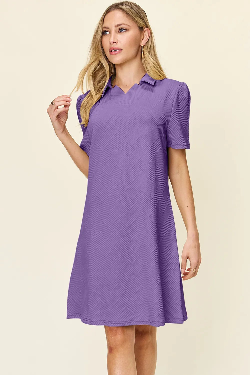 Double Take Full Size Texture Collared Neck Short Sleeve Dress fb067c3d-6146-4ae8-a3e0-5b6a13464354-Max