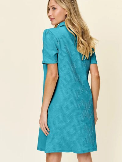Double Take Full Size Texture Collared Neck Short Sleeve Dress fb2dac5f-8ee9-42af-9c50-a9b974485405-Max