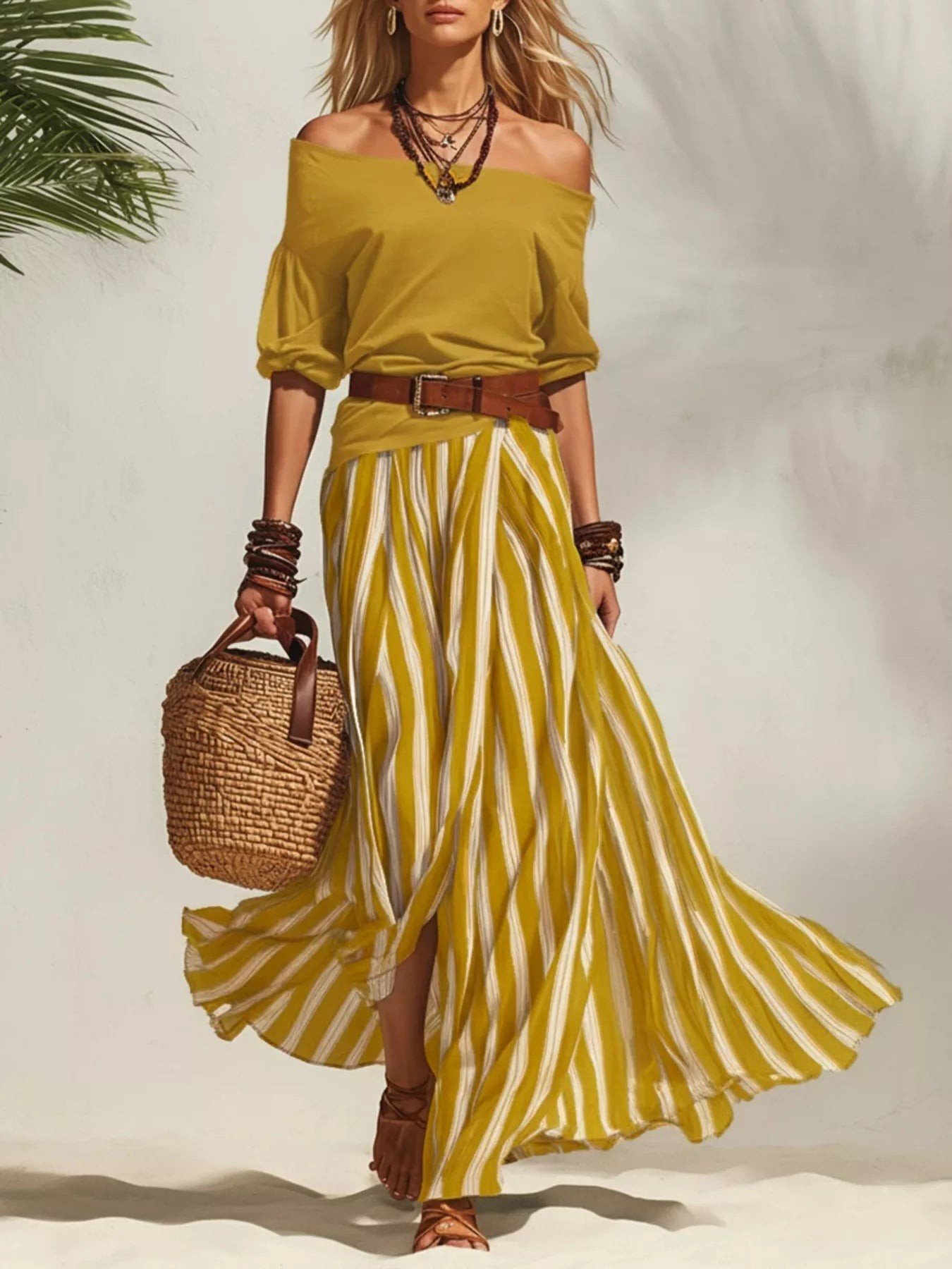 Off Shoulder Top and Striped Maxi Skirt Set 95456466db754152bb1d2725b3fd8656-Max-Origin