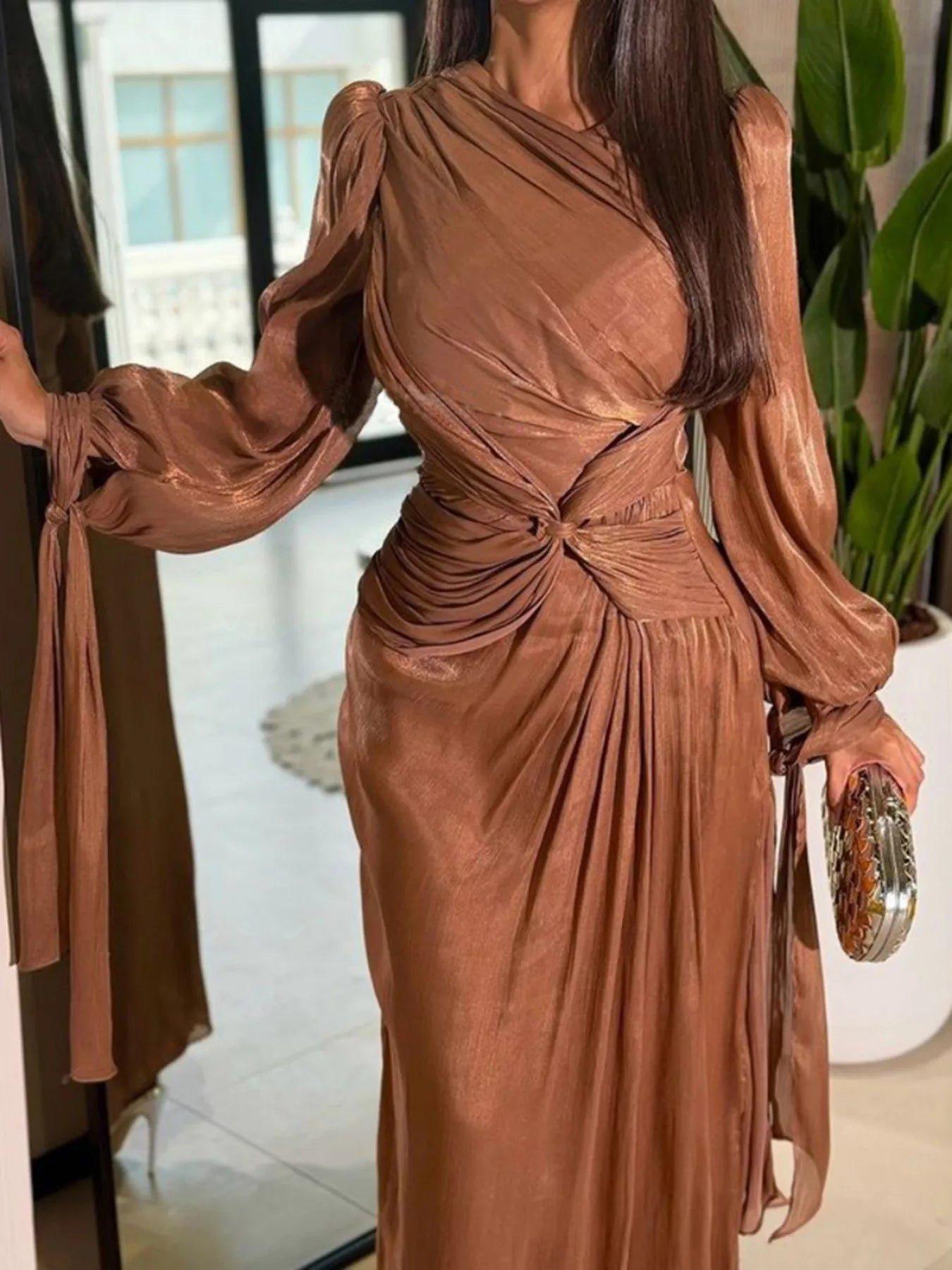 Front Twisted Draped Long Sleeve Maxi Dress fd881110e62549d5bfc2244744bef701-Max-Origin