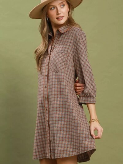 Umgee Plaid Button Down Oversized Shirt Dress 58a4459a-9e9e-4e37-8f6e-3dbceb1e631a-Max-Origin