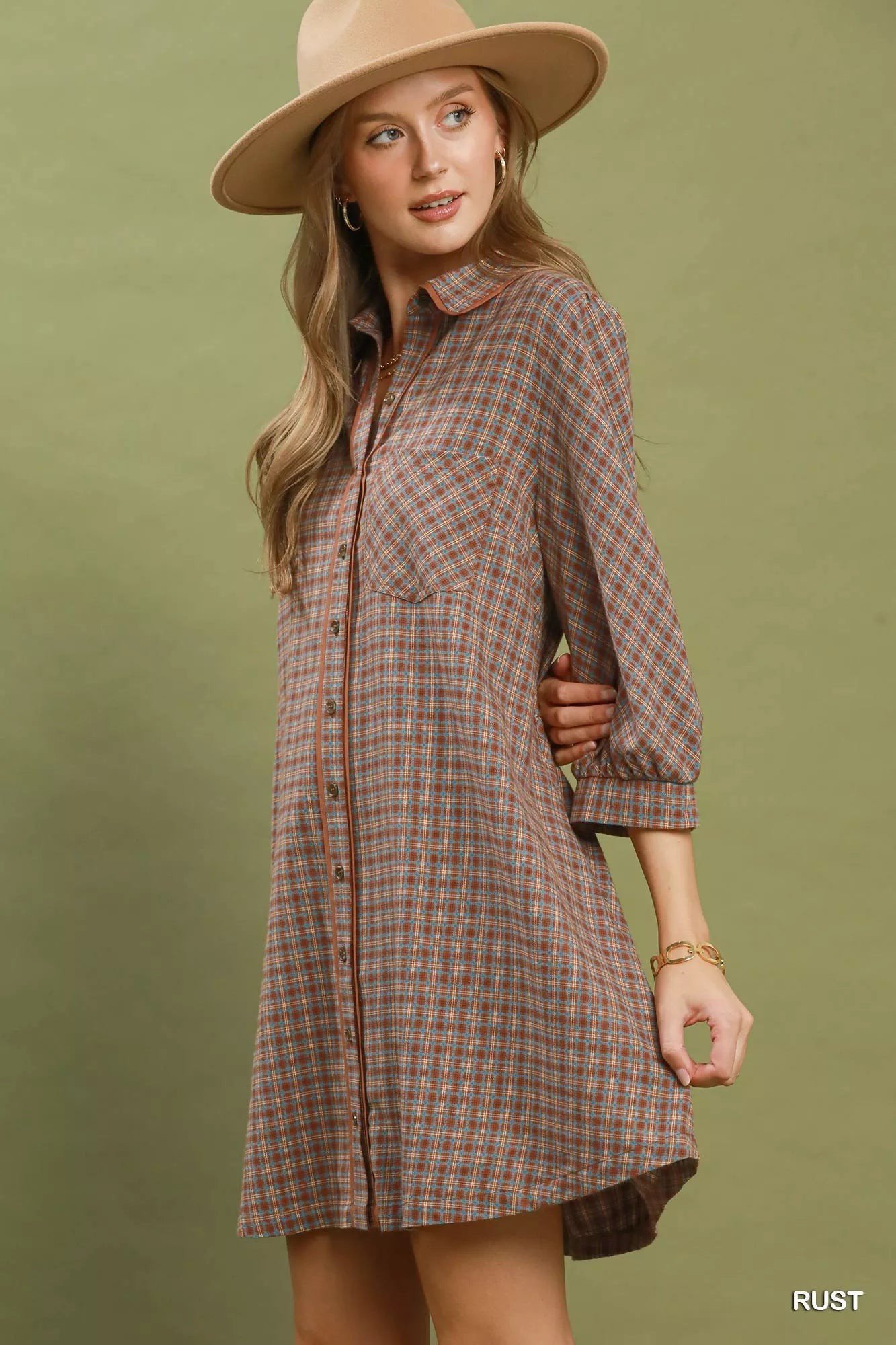 Umgee Plaid Button Down Oversized Shirt Dress 58a4459a-9e9e-4e37-8f6e-3dbceb1e631a-Max-Origin